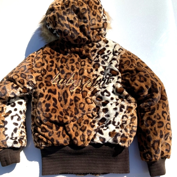 Baby Phat Other - Baby Phat Reversible Faux Fur Nylon Puffer Coat Jacket Size Medium Brown Leopard